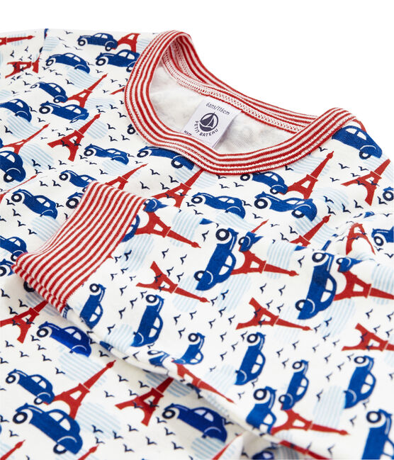 Rippstrick-Pyjama für kleine Jungen weiss MARSHMALLOW/weiss MULTICO