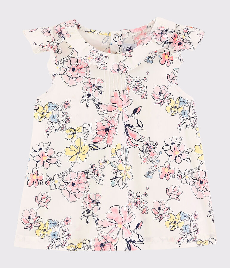 Kurz&auml;rmeliges Kinder-Bluse aus Popeline f&uuml;r M&auml;dchen weiss/vielfarbig