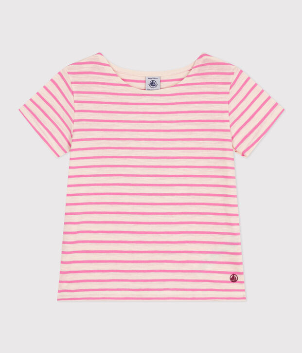 Gestreiftes T-Shirt aus geflammtem Jersey Kinder/M&auml;dchen naturfarben/rosa