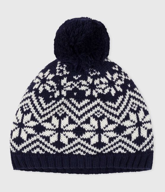 Baby-Mütze aus Jacquard-Wollstoff blau SOIR/ MARSHMALLOW