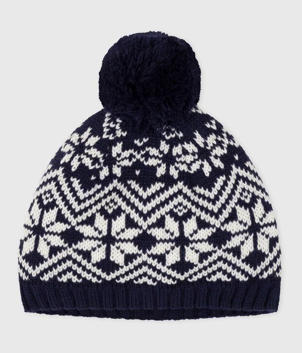 Baby-M&uuml;tze aus Jacquard-Wollstoff blau/weiss