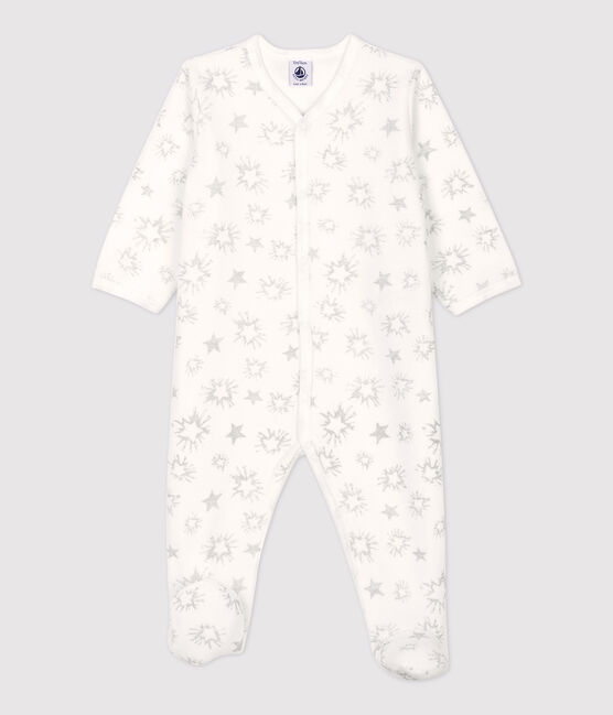 Baby-Strampler aus Velours mit Sternenmuster weiss MARSHMALLOW/grau ARGENT