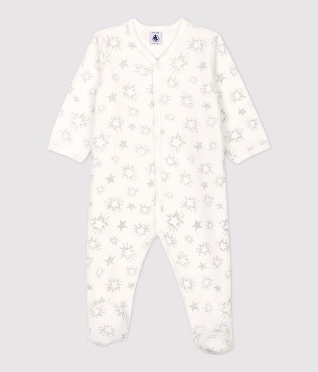 Baby-Strampler aus Velours mit Sternenmuster weiss/grau
