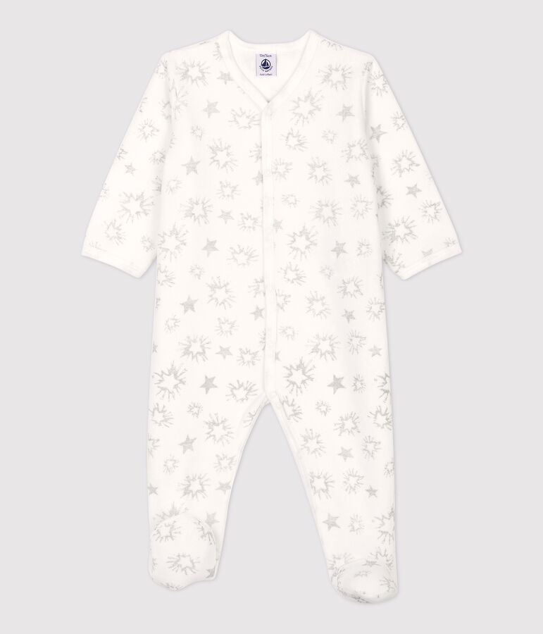 Baby-Strampler aus Velours mit Sternenmuster weiss/grau