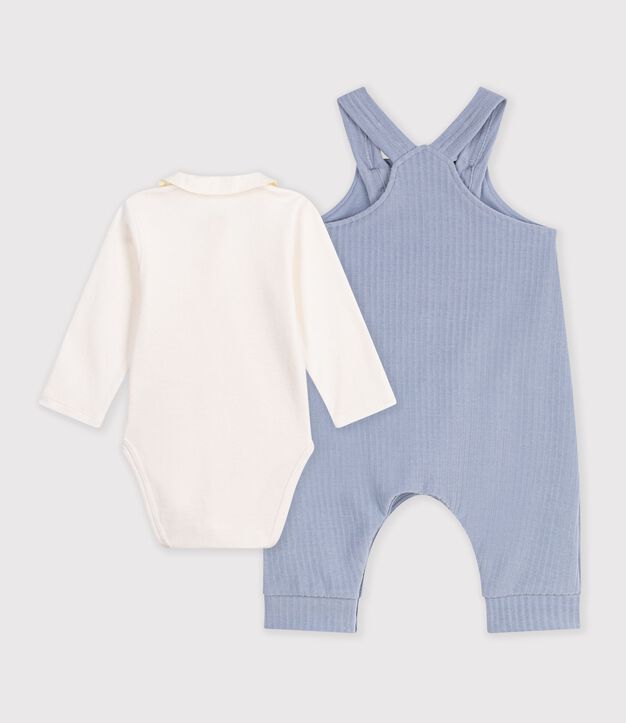 Baby-Set Latzhose und Body mit Kragen aus einfarbiger Baumwolle POLAIRE
