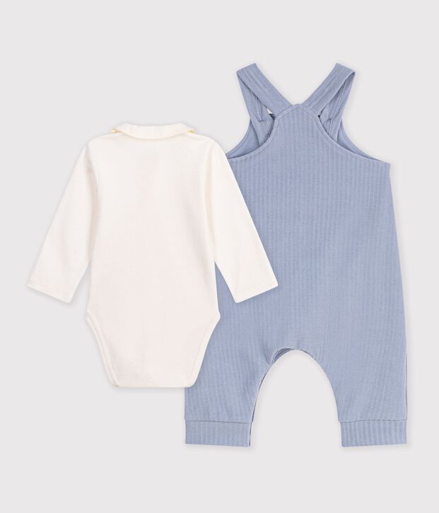 Baby-Set Latzhose und Body mit Kragen aus einfarbiger Baumwolle POLAIRE
