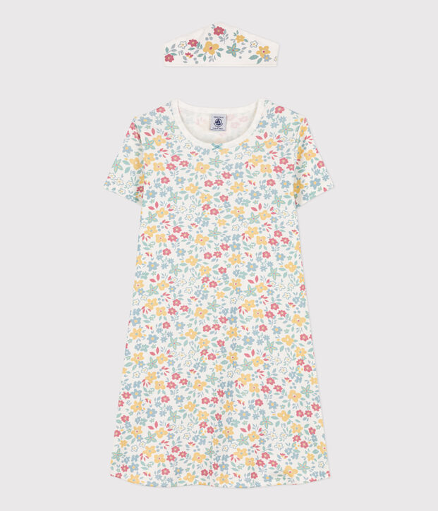 Gebl&uuml;mtes Baumwoll-Nachthemd mit Krone f&uuml;r M&auml;dchen weiss/vielfarbig