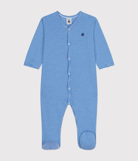 Gestreifter Baby-Strampler aus Baumwolle DELPHINIUM/ MARSHMALLOW