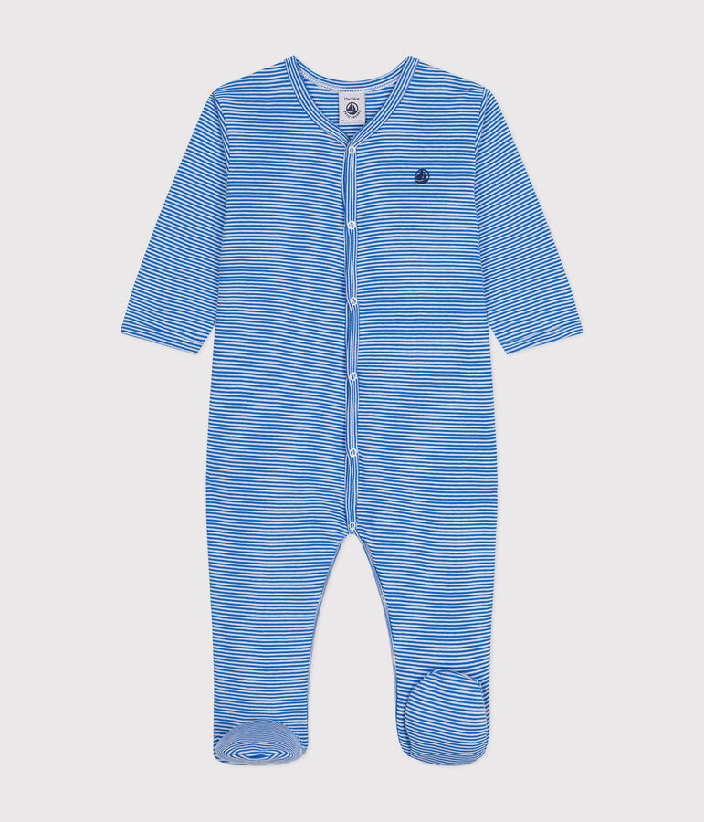 Gestreifter Baby-Strampler aus Baumwolle blau/weiss
