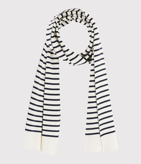 Gestreepte katoenen sjaal Dames/Heren weiss MARSHMALLOW/blau SMOKING