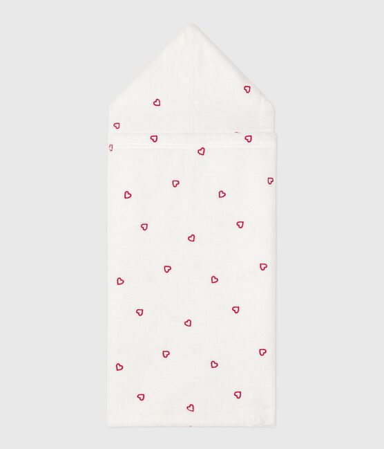 Baby-Badehandtuch aus Frottee mit bestickten Herzen weiss MARSHMALLOW/rosa CHARME