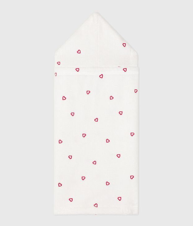 Baby-Badehandtuch aus Frottee mit bestickten Herzen weiss/rosa