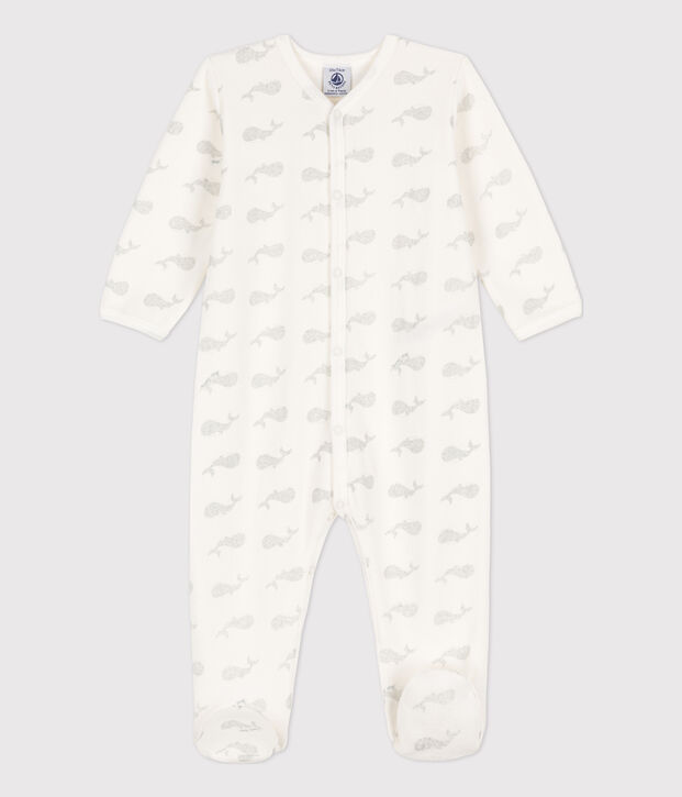 Baby-Strampler aus Nicki weiss/grau