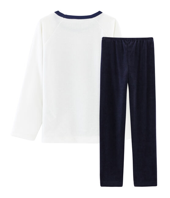 Samt-Pyjama für kleine Jungen blau SMOKING/weiss MULTICO