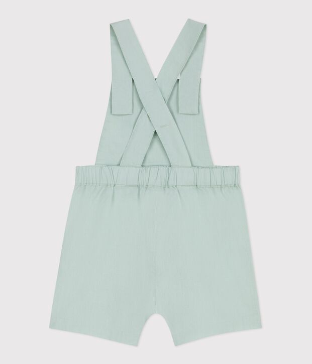 Kurzbeinige Baby-Latzhose aus einfarbiger Baumwolle/Leinen gr&uuml;n