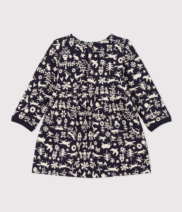 Bedrucktes lang&auml;rmeliges Babykleid aus gestepptem Doppeljersey blau/naturfarben