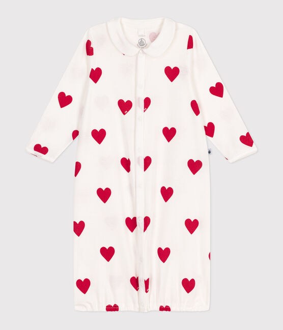 Baby-Kombi-Overall aus Baumwolle mit roten Herzen weiss MARSHMALLOW/rot TERKUIT