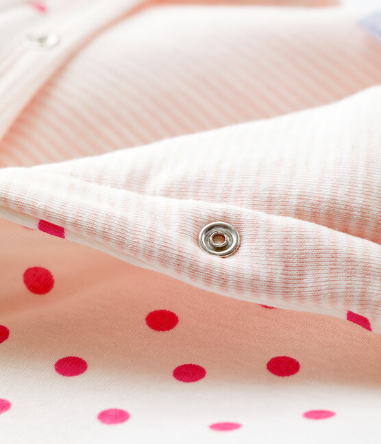 Wattierter Baby-Overall ohne Füße aus Baumwolle weiss MARSHMALLOW/rosa PETAL