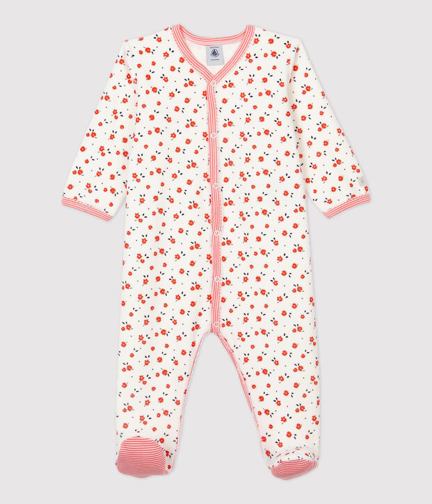 Baby-Strampler aus aus Velours mit Blumenmuster weiss/vielfarbig