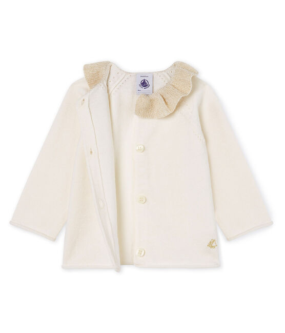 Baby-Cardigan aus Woll-/Baumwollstrick für Mädchen weiss MARSHMALLOW