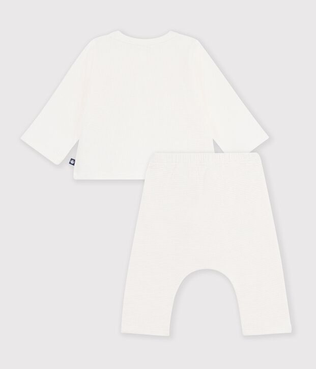 Baby-Set aus schlichtem, besticktem Baumwollstoff weiss
