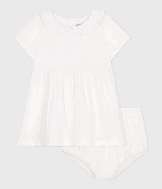 Weißes Baby-Kleid und Bloomer aus Baumwolle mit Lochstickereien weiss ECUME