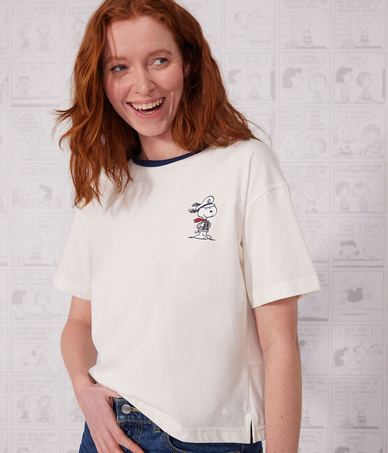 T-Shirt LE BOXY aus Baumwolle für Damen weiss MARSHMALLOW