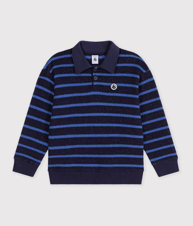 Kinder-Sweatshirt mit Polokragen aus Baumwolle mit Streifen blau/gr&uuml;n/blau