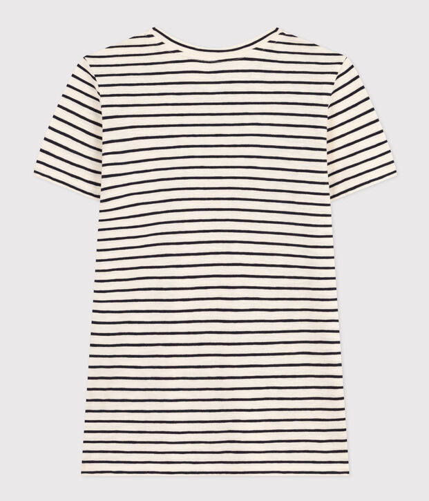Damen-T-Shirt Le Droit aus Baumwolle, mit Rundhalsausschnitt und Streifen naturfarben/blau