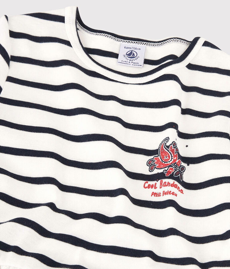 Kurz&auml;rmeliges Kleid aus Bio-Baumwolle f&uuml;r M&auml;dchen weiss/blau