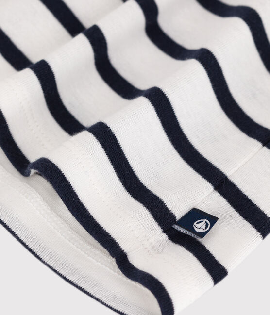 Kurzärmeliges Baby-Kleid aus Baumwolle mit Marinestreifen und Matrosenkragen weiss MARSHMALLOW/blau SMOKING