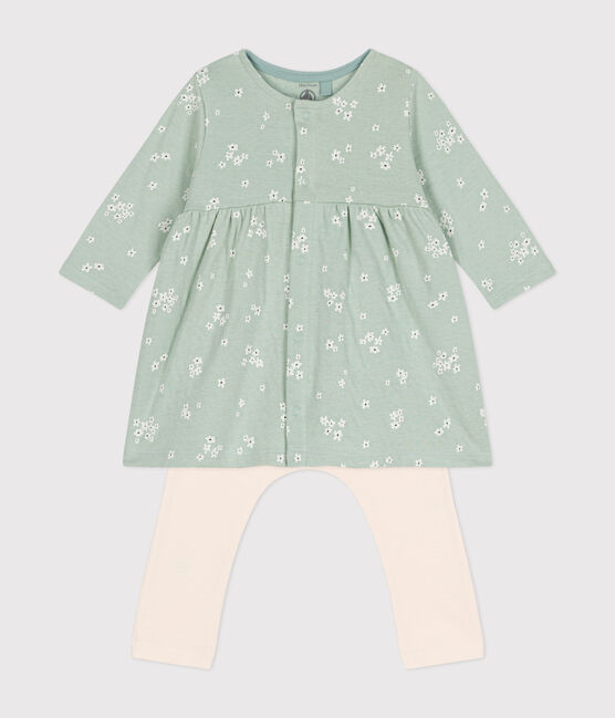 Baby-Kleid und Leggings aus Baumwolle grün HERBIER/weiss MULTICO