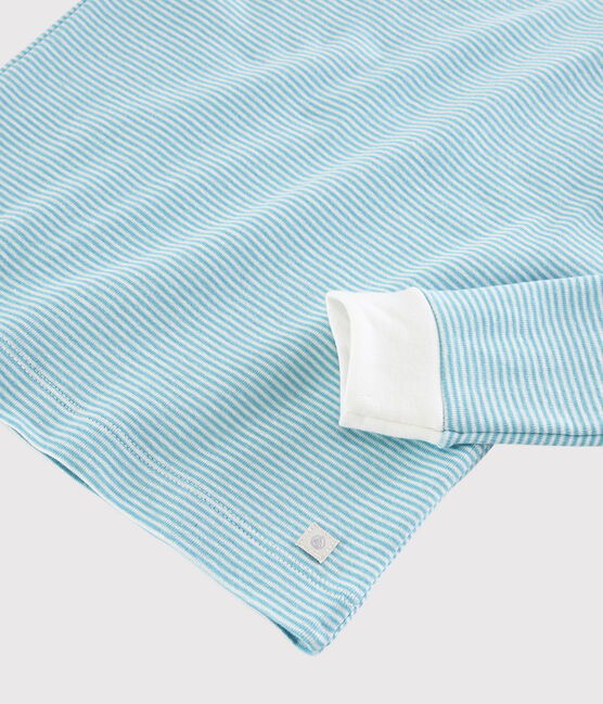 Snugfit-Kinderpyjama aus Baumwolle mit blauen Streifen für Jungen blau TIKI/weiss MARSHMALLOW