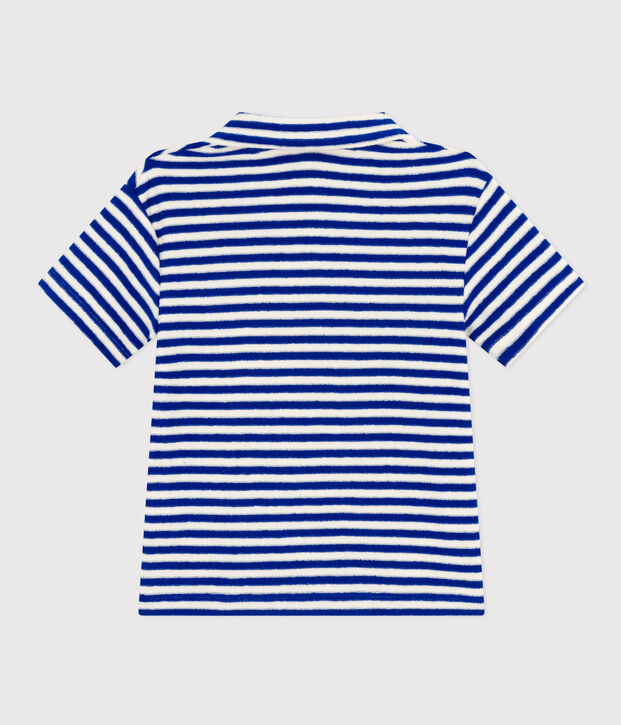 Kurz&auml;rmeliges Poloshirt aus Boucl&eacute;-Frottee Kinder/Jungen blau/naturfarben