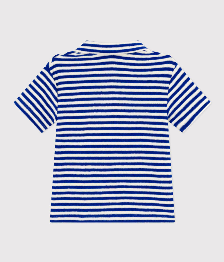 Kurz&auml;rmeliges Poloshirt aus Boucl&eacute;-Frottee Kinder/Jungen blau/naturfarben