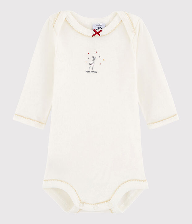 Lang&auml;rmeliger Baby-Body M&auml;dchen weiss Lait