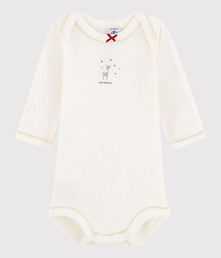 Lang&auml;rmeliger Baby-Body M&auml;dchen weiss Lait