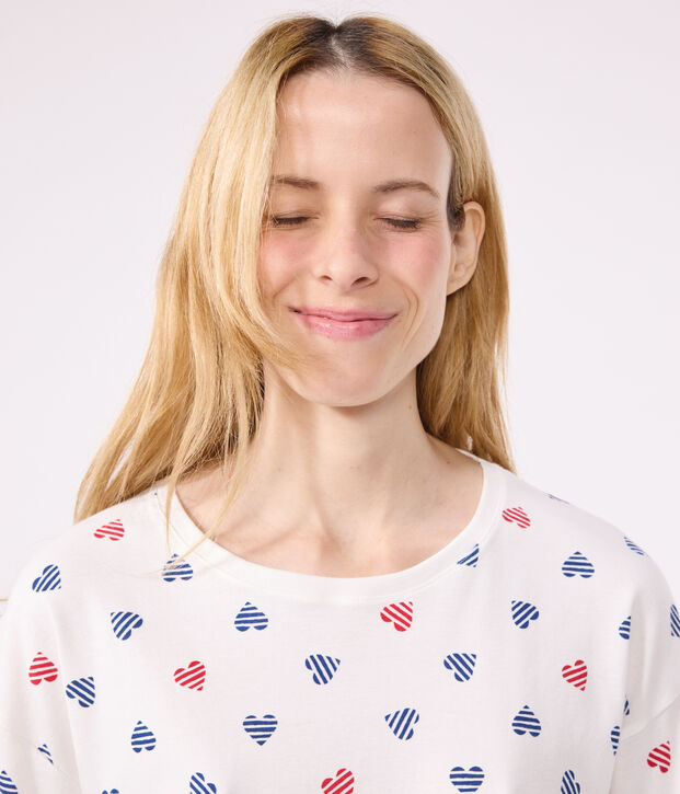 Damen-Pyjama aus Baumwolle mit Herzmotiv weiss/vielfarbig