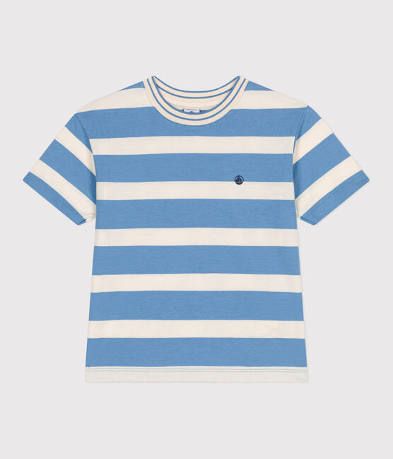 Kurzärmeliges Kinder-T-Shirt aus Baumwolle mit Streifen blau ALASKA/ AVALANCHE