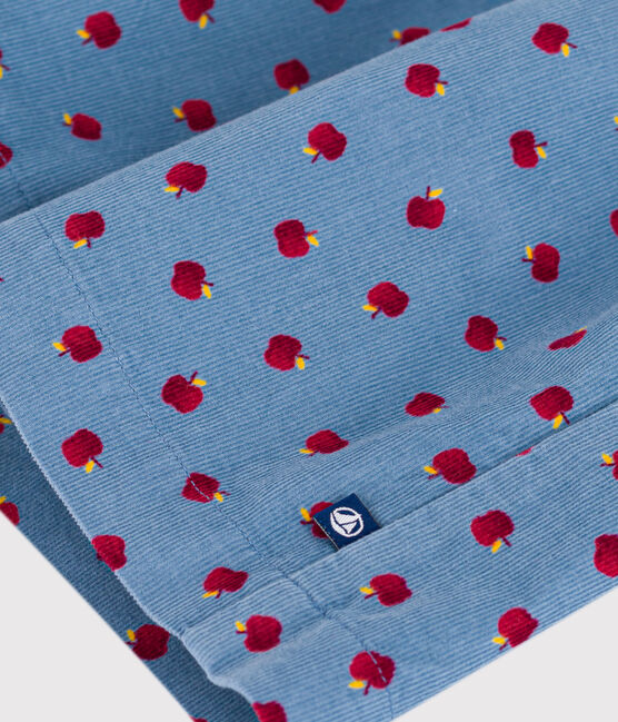 Langärmeliges Kinder-Kleid aus bedrucktem Fein-Cord. blau ADRIATIC/ MULTICO