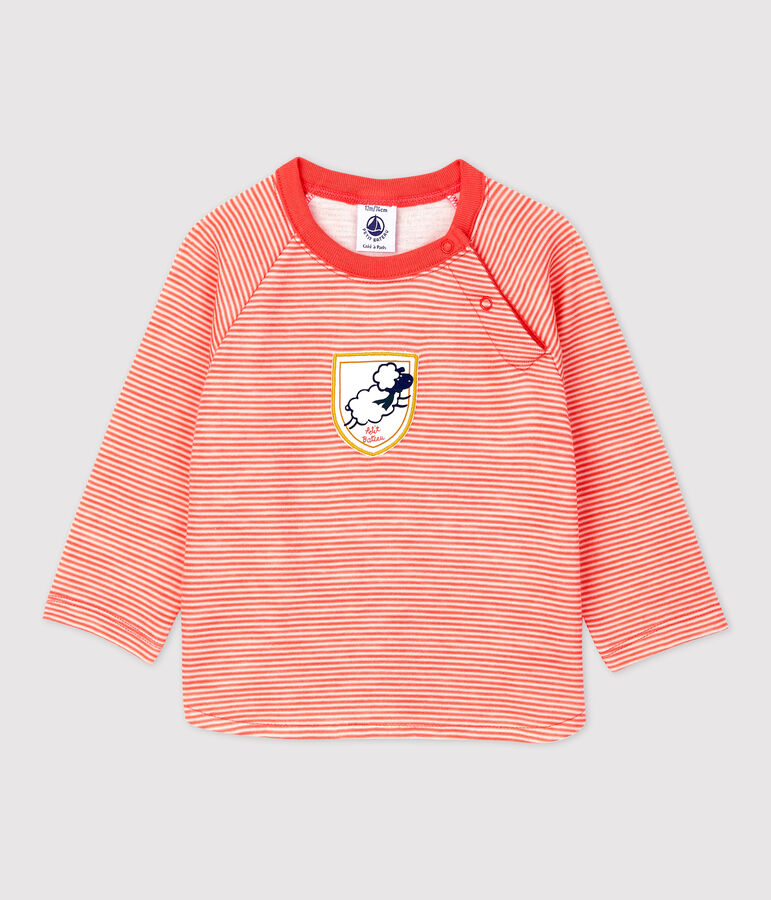 Baby-T-Shirt aus Wolle und Baumwolle. orange/weiss
