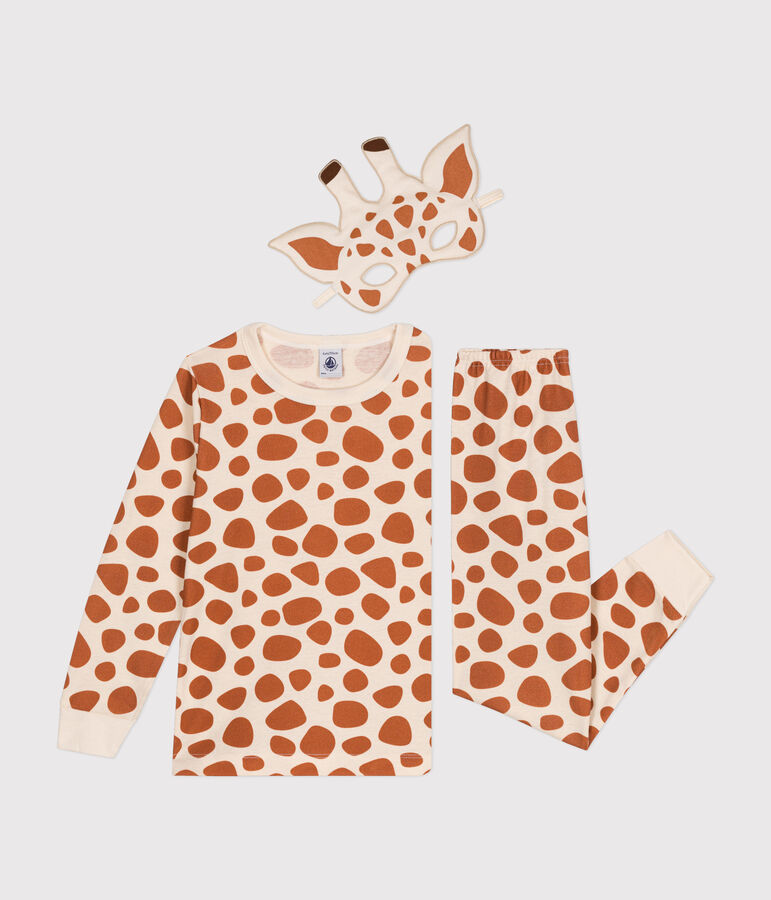 Kinderpyjama aus Baumwolle im Giraffen-Verkleidungs-Look naturfarben/braun