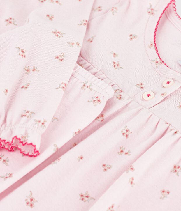 Kinder-Pyjama aus Baumwolle mit Kr&auml;uselfalten und Blumenmotiv rosa/vielfarbig
