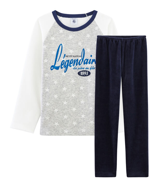 Samt-Pyjama f&uuml;r kleine Jungen blau/vielfarbig