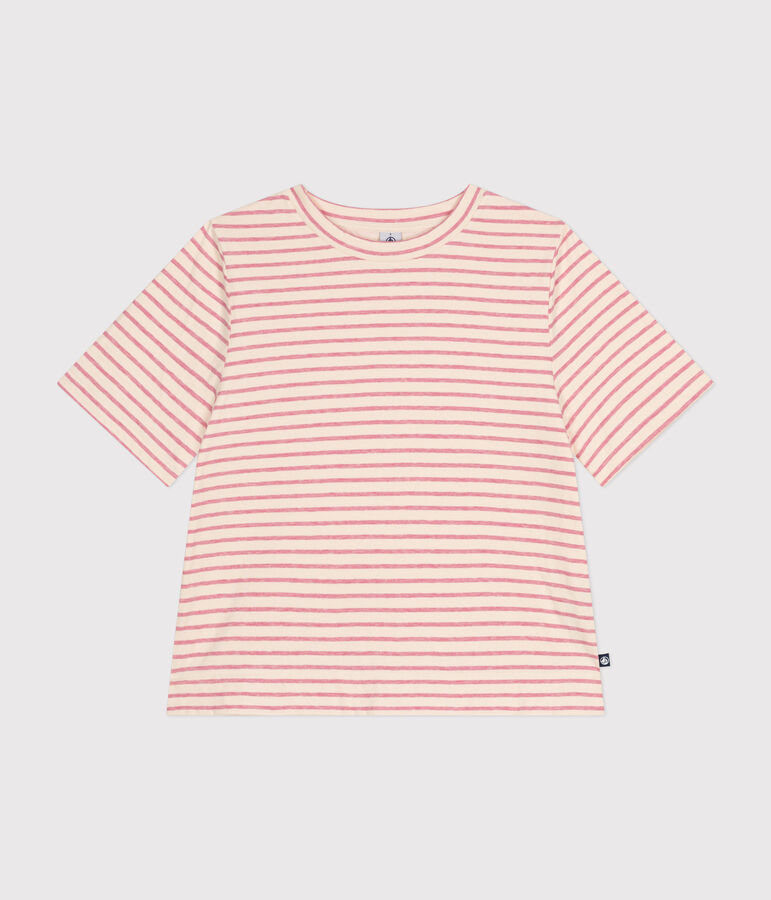 Damen-T-Shirt Le Boxy aus Doppejersey naturfarben/rosa