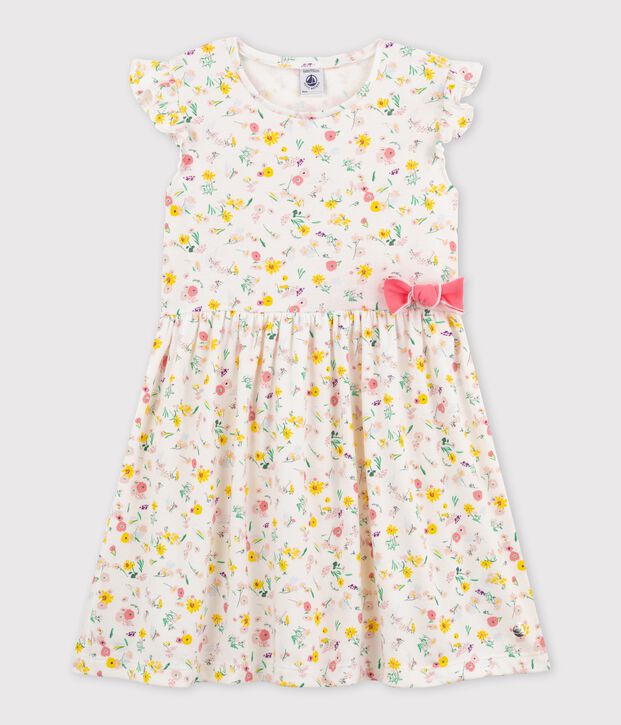 Kurz&auml;rmeliges Kinderkleid aus Baumwolle f&uuml;r M&auml;dchen weiss/vielfarbig