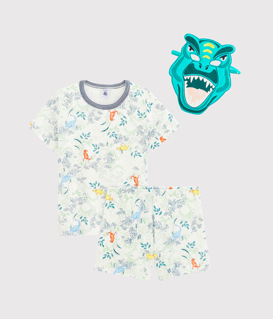 Kurz-Pyjama für kleine Jungen mit Maske weiss MARSHMALLOW/weiss MULTICO