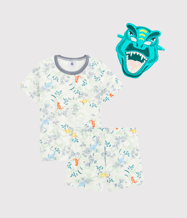 Kurz-Pyjama f&uuml;r kleine Jungen mit Maske weiss/vielfarbig