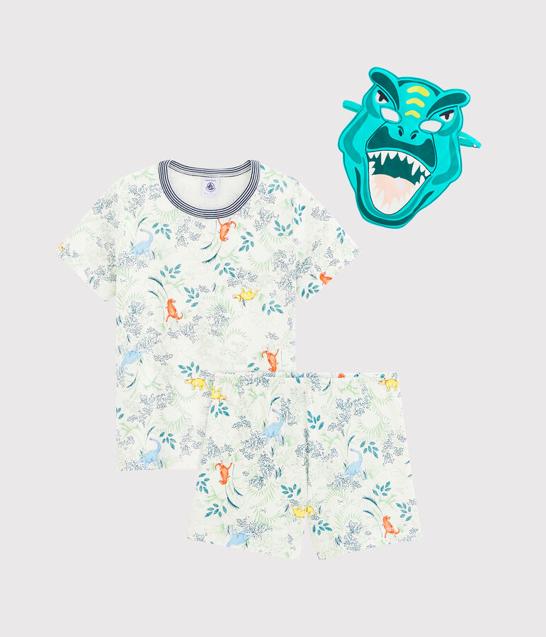 Kurz-Pyjama f&uuml;r kleine Jungen mit Maske weiss/vielfarbig