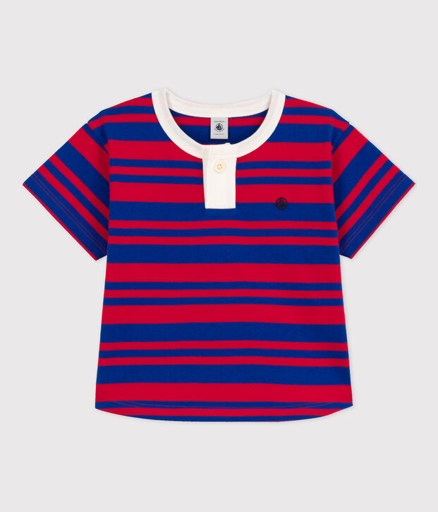 Gestreiftes Kinder-T-Shirt aus Baumwolle f&uuml;r M&auml;dchen blau/rot